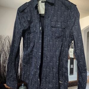 Farah Navy and White Patterned Shirt Jacket